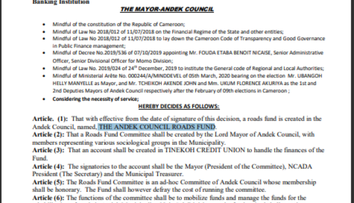 ANDEK COUNCIL ROADS FUND