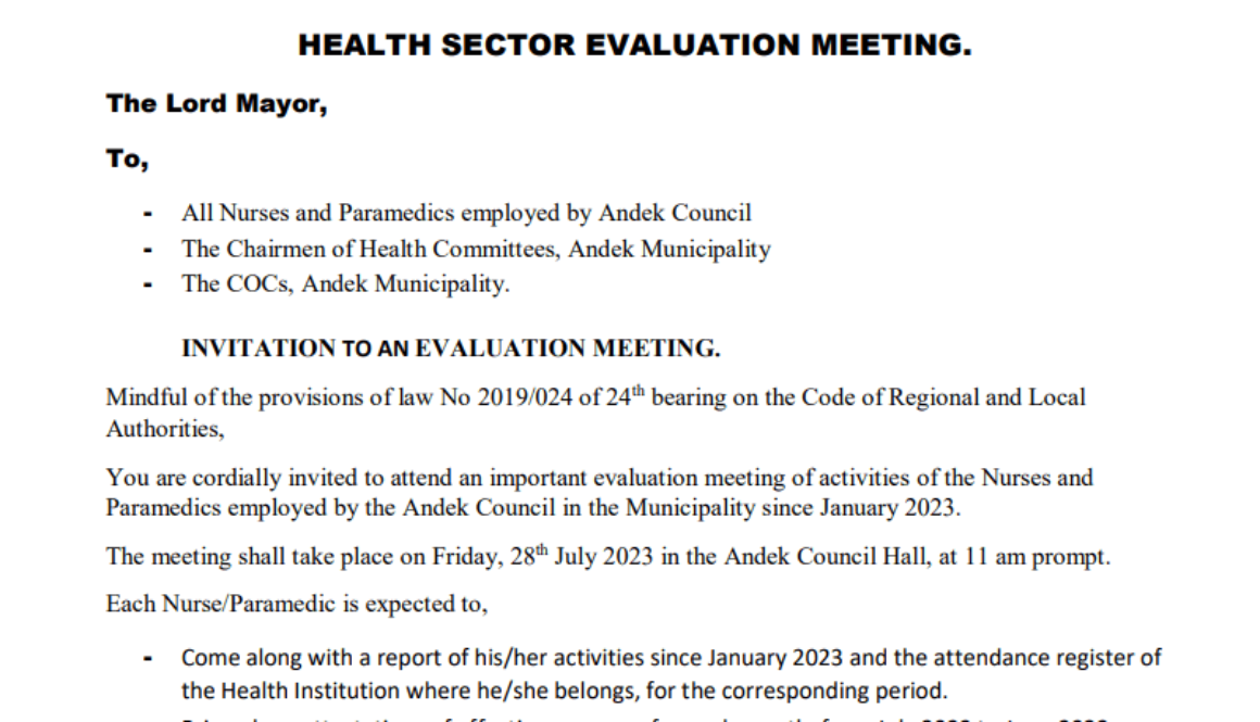 Health Sector EVALUATION MEETING 28th July 2023